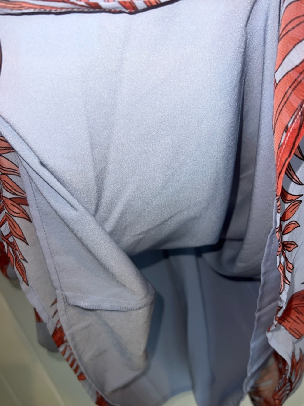 NWT! CAbi Isabel V-Neck Mini Dress in Light Blue with Coral Leaf Print Size L - Picture 14 of 16